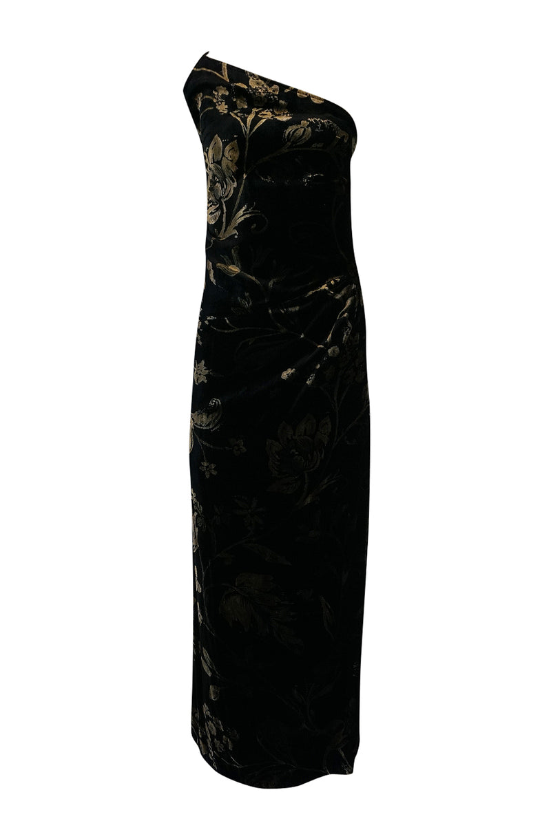 1980s Yves Saint Laurent One Shoulder Velvet Dress