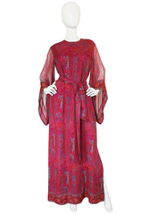 1970s Fine Pink Silk Chiffon Treacy Lowe Caftan Dress