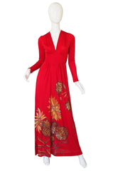 1970s Mac Tac Jersey Red Print Dress