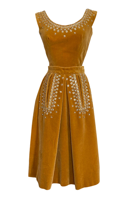 Rare 1950s Jeanne Lanvin - Castillo Demi Couture Beaded Velvet Set