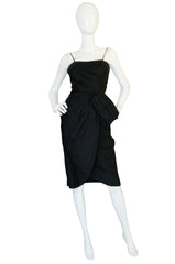 1950s Black Silk Organza Fitted Dress