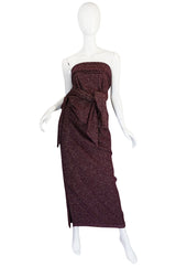 1970s Wine Knit Lanvin Skirt and Multi Tie Wrap Top