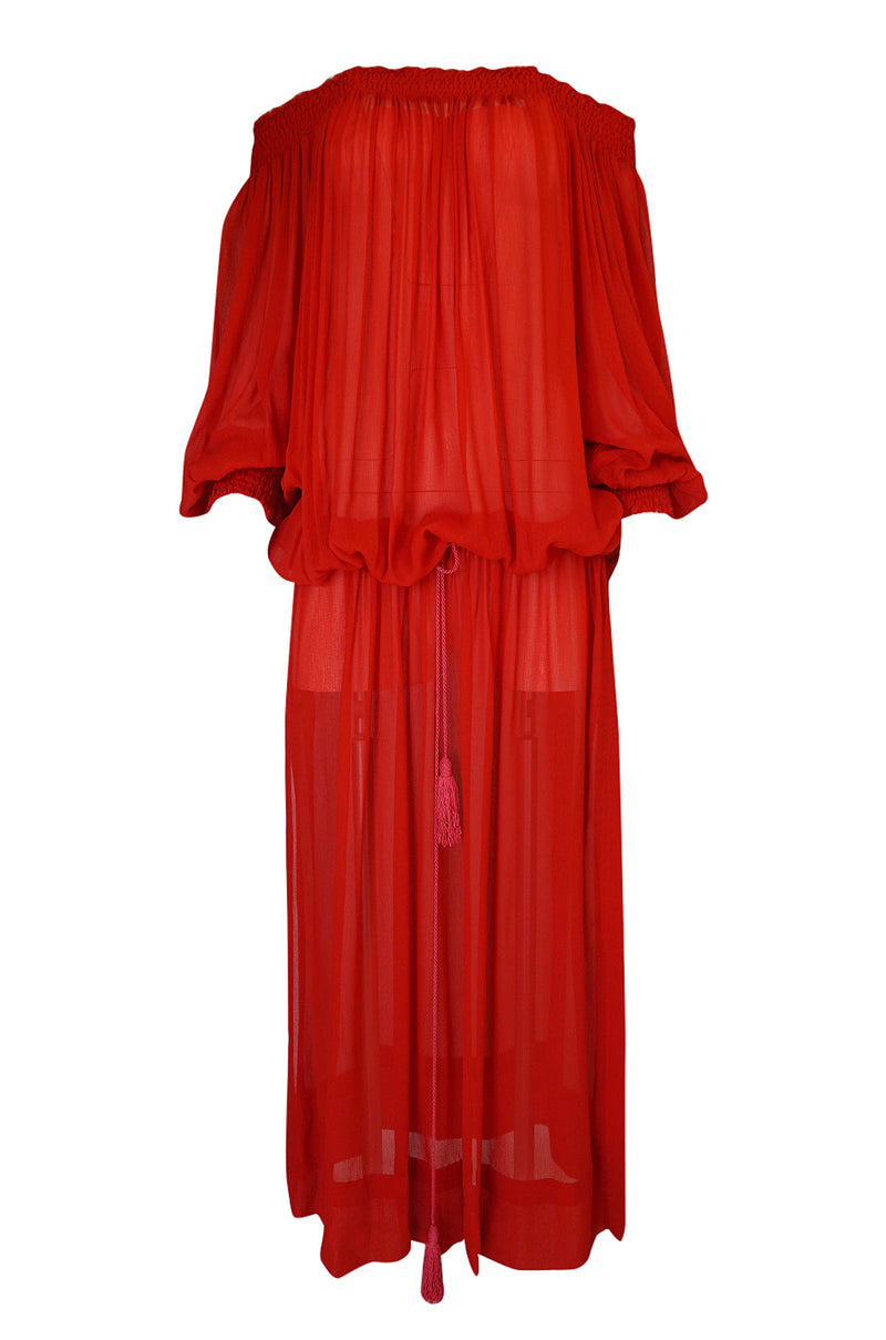 1970s Yves Saint Laurent Red Gauze Multi Length Caftan Dress