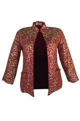 1930s Unlabeled Rich Burgundy & Gold Silk Brocade Asian Jacket