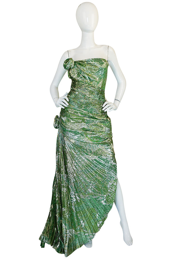 Fall 1988-89 Ungaro Couture Green & Gold Silk Metallic Dress