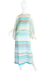 1960s I. Magnin Silk Twill and Silk Chiffon Caped Dress