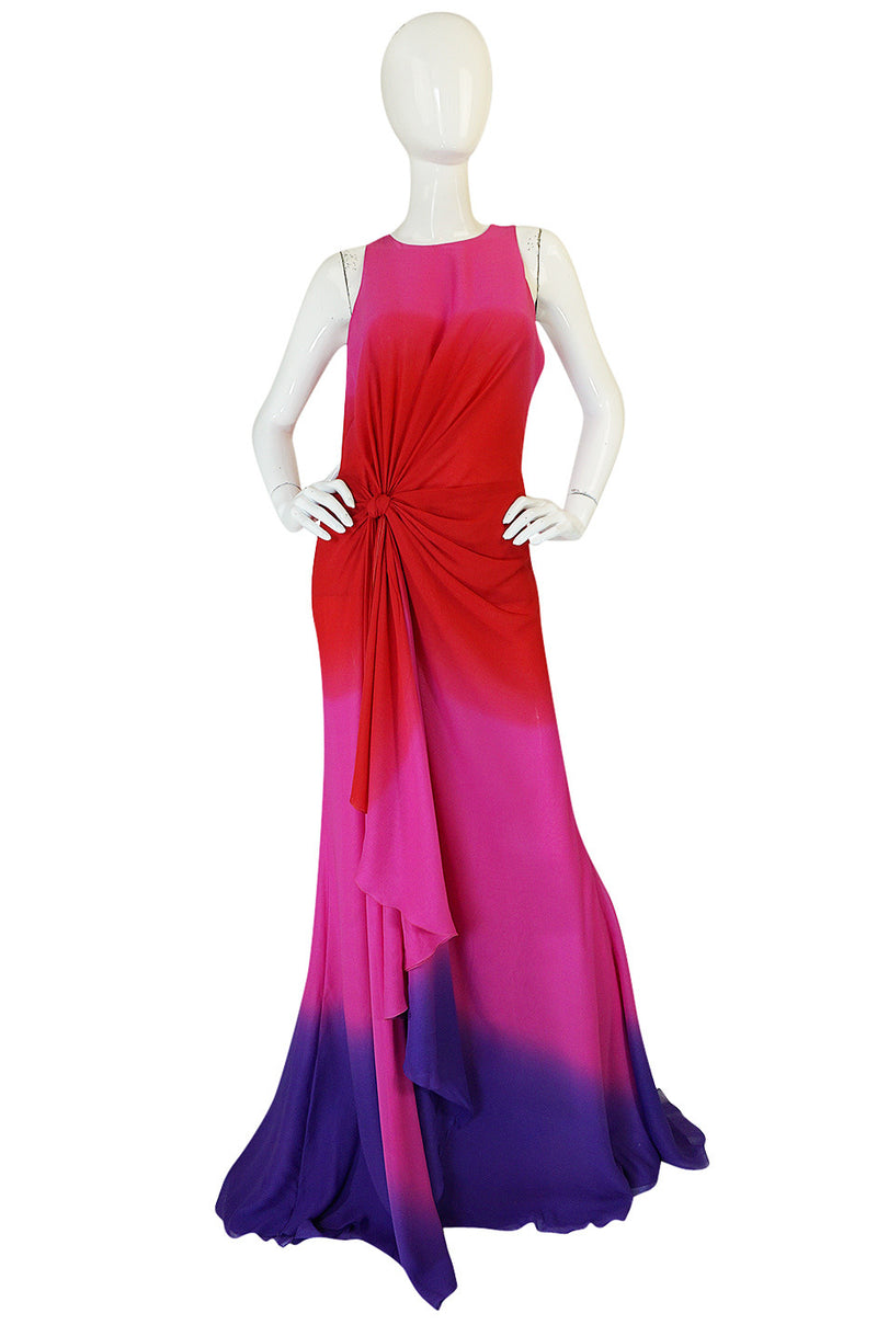 F/W 2002 Runway Versace Pink Ombre Backless Silk Chiffon Dress