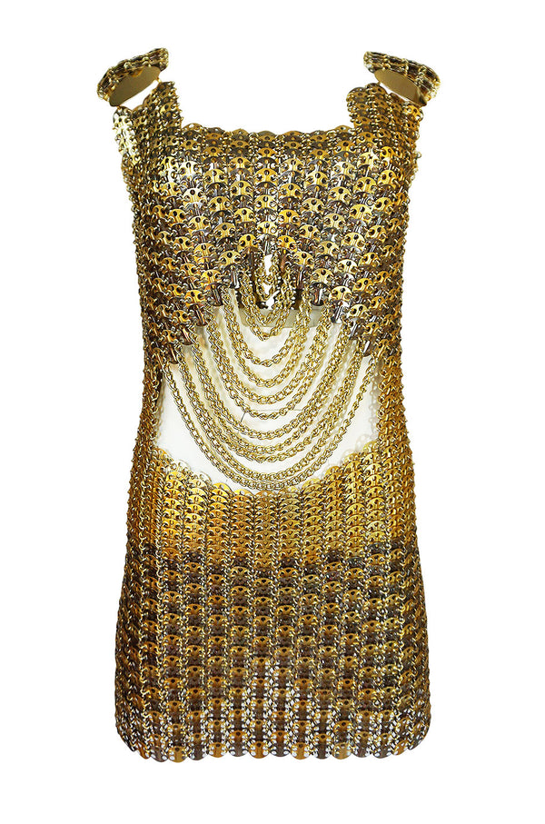 Iconic 1968 Paco Rabanne Chain Mail Dress in Silver & Gold Metal