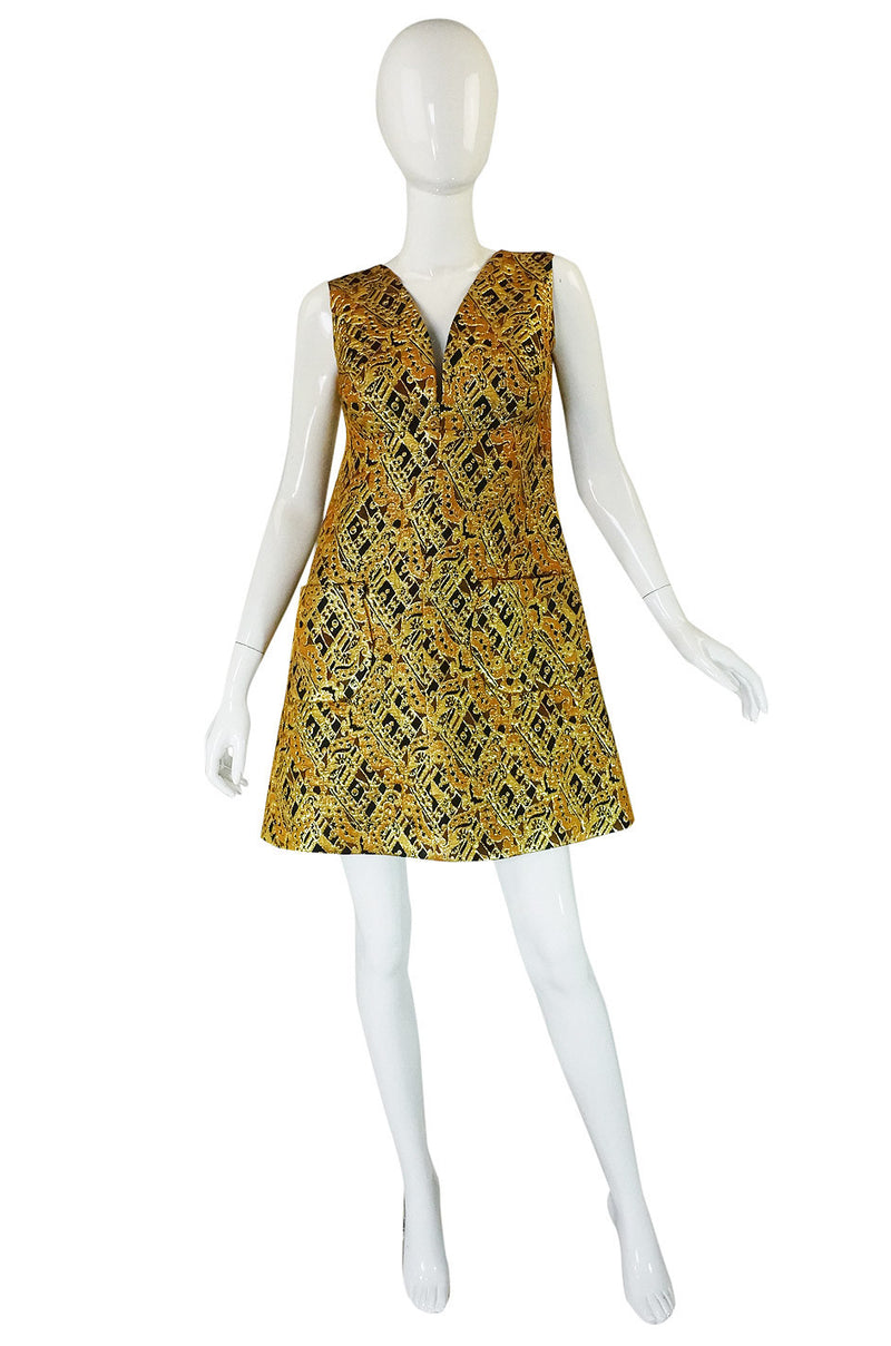 1960s Metallic Gold Brocade Sculpted Mini Dress Shrimpton Couture 1960s Metallic Gold Brocade Sculpted Mini Dress Shrimpton Couture