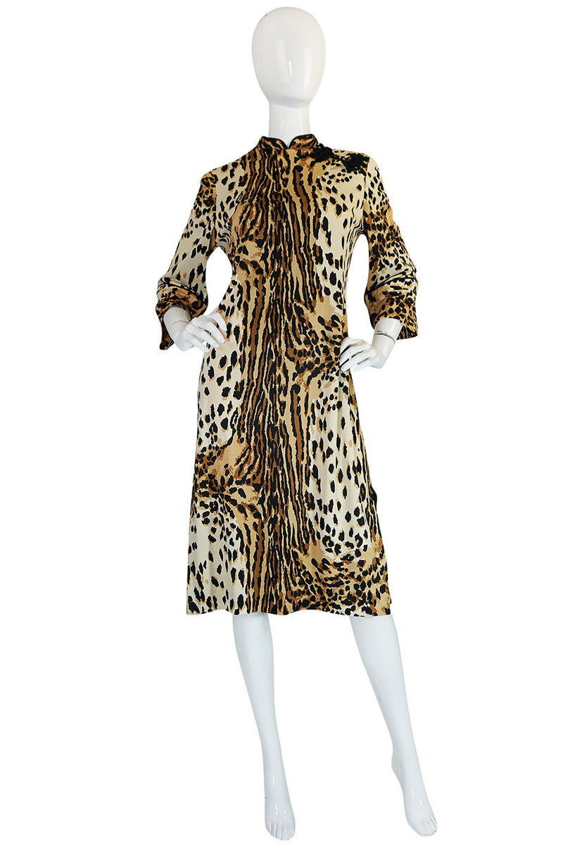 1960s Leopard Print Nylon Dress With Frog Knot Detail