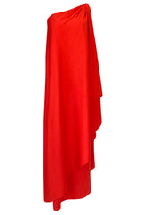 Documented 1978 Halston One Shoulder Red Draped Jersey Halston Dress