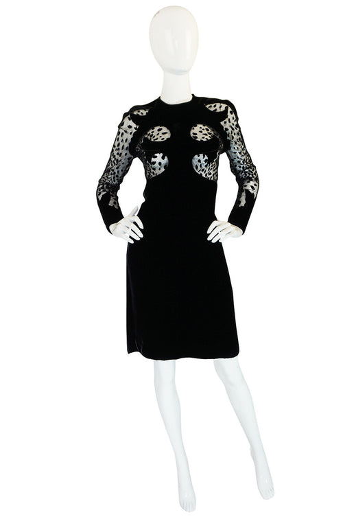 Scandalous 1980s Balmain Sheer Net & Velvet Cut Out Dress