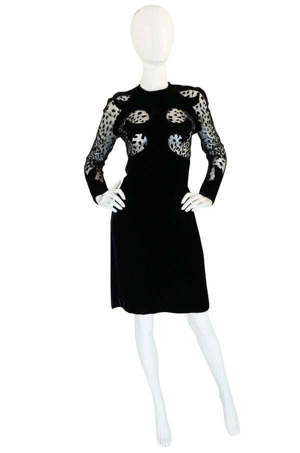Scandalous 1980s Balmain Sheer Net & Velvet Cut Out Dress