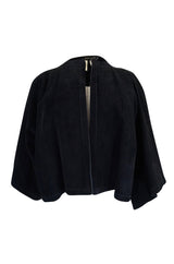 1970s Jean Muir Deep Navy Full Cut Suede Caped Jacket