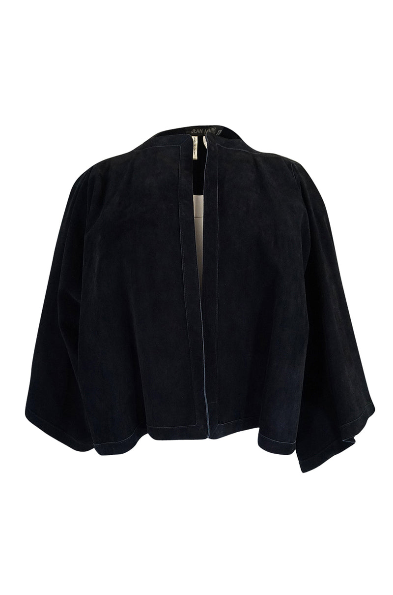 1970s Jean Muir Deep Navy Full Cut Suede Caped Jacket