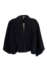 1970s Jean Muir Deep Navy Full Cut Suede Caped Jacket