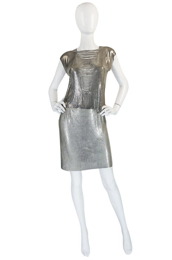 Late 1980s Paco Rabanne Silver Metal Mesh Set