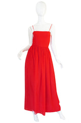 Beautiful 1970s Red Silk and Chiffon Lanvin Dress