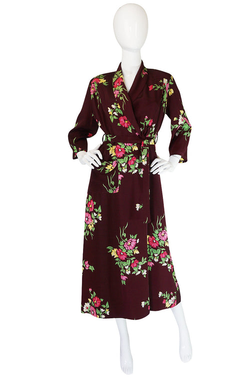 1940s Floral Rayon Wrapped & Belted Day Dress