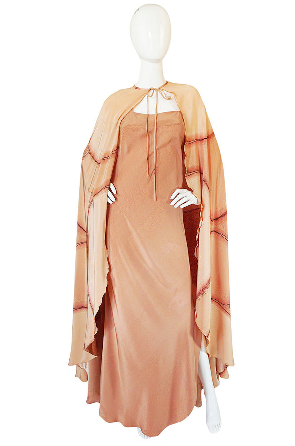 Rare 1960s Hand Painted Silk Andre Murasan Dress & Cape