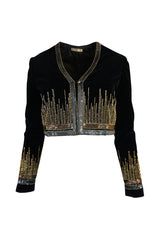 c.1960-63 Jean Patou Beaded & Sequin Black Velvet Jacket
