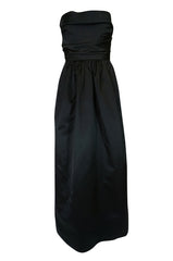 Chic 1970s Pauline Trigere Black Silk Satin Strapless Dress