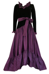 Documented 1980 Yves Saint Laurent Purple Silk Taffeta Ruffle Dress