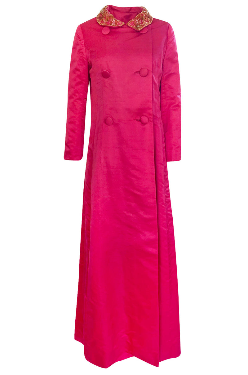 1960s Unlabeled Malcolm Starr Pink Silk Satin Full Length Evening Coat ...