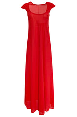 1970s John Kloss Red Nylon Jersey Asymmetrical Lingerie Dress