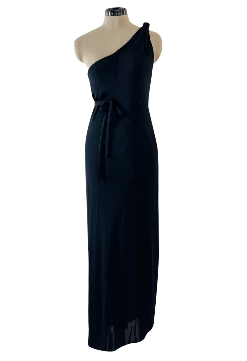 Versatile 1970s Loris Azzaro Multi Tie - One Shoulder or Halter - Black Jersey Dress