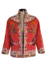 Extraordinary 1940s Densely Hand Beaded & Sequin Red Silk Satin Asian Jacket