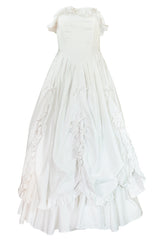 1985 Laura Ashley Crisp White Cotton Strapless Bow Dress