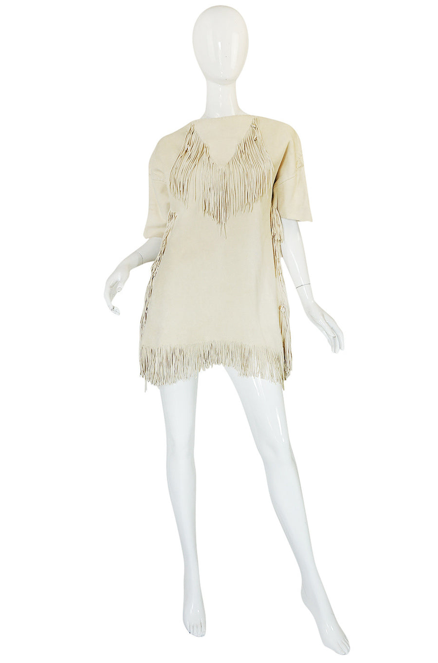 Exceptional 1960s Fringe Cream Deerskin Mini Dress  Shrimpton Couture
