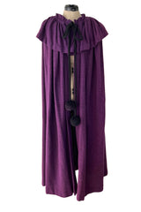 Superb Fall 1977 Yves Saint Laurent Ad Campaign Purple Wool & Mohair Cape w Dramatic Collar