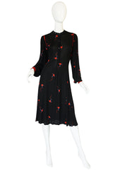1970s Ann Buck Jersey with Leather Trim Print Dress