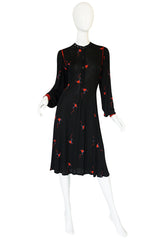 1970s Ann Buck Jersey with Leather Trim Print Dress