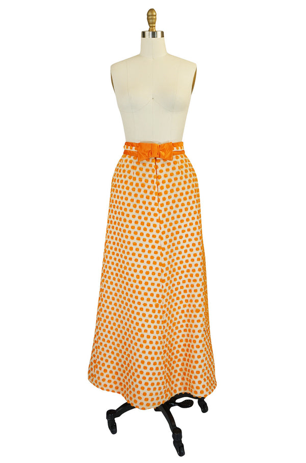 1960s Unusual 3D Dotted Orange Yarn Maxi Skirt