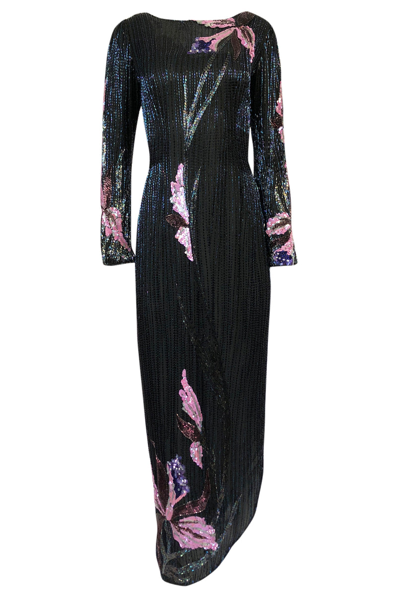 Spring 1983 Bob Mackie Hand Applied Bead & Sequin Silk 'Orchid' Dress Shrimpton Couture Spring 1983 Bob Mackie Hand Applied Bead & Sequin Silk 'Orchid' Dress Shrimpton Couture