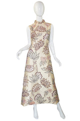 1960s Raw Silk Hand Beaded & Sequin Gown