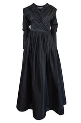 F/W 1986 Yves Saint Laurent Black Silk Taffeta Full Skirted Dress