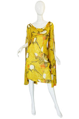 1960s Dramatic Silk Scarf Arm Lilli Diamond Floral Dress