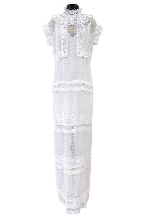 Pristine Mid 2000s Givenchy by Riccardo Tisci White Cotton Gauze & Lace Dress w Matching Underdress
