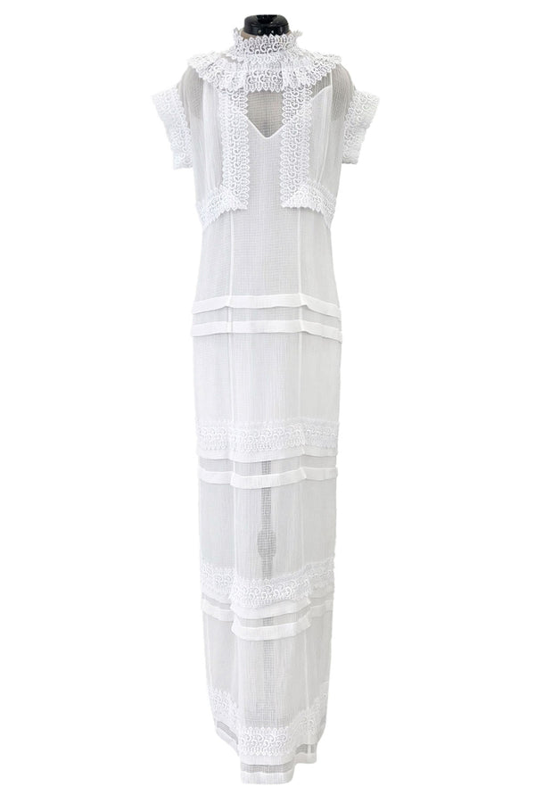 Pristine Mid 2000s Givenchy by Riccardo Tisci White Cotton Gauze & Lace Dress w Matching Underdress