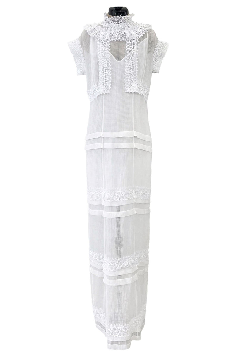 Pristine Mid 2000s Givenchy by Riccardo Tisci White Cotton Gauze & Lace Dress w Matching Underdress