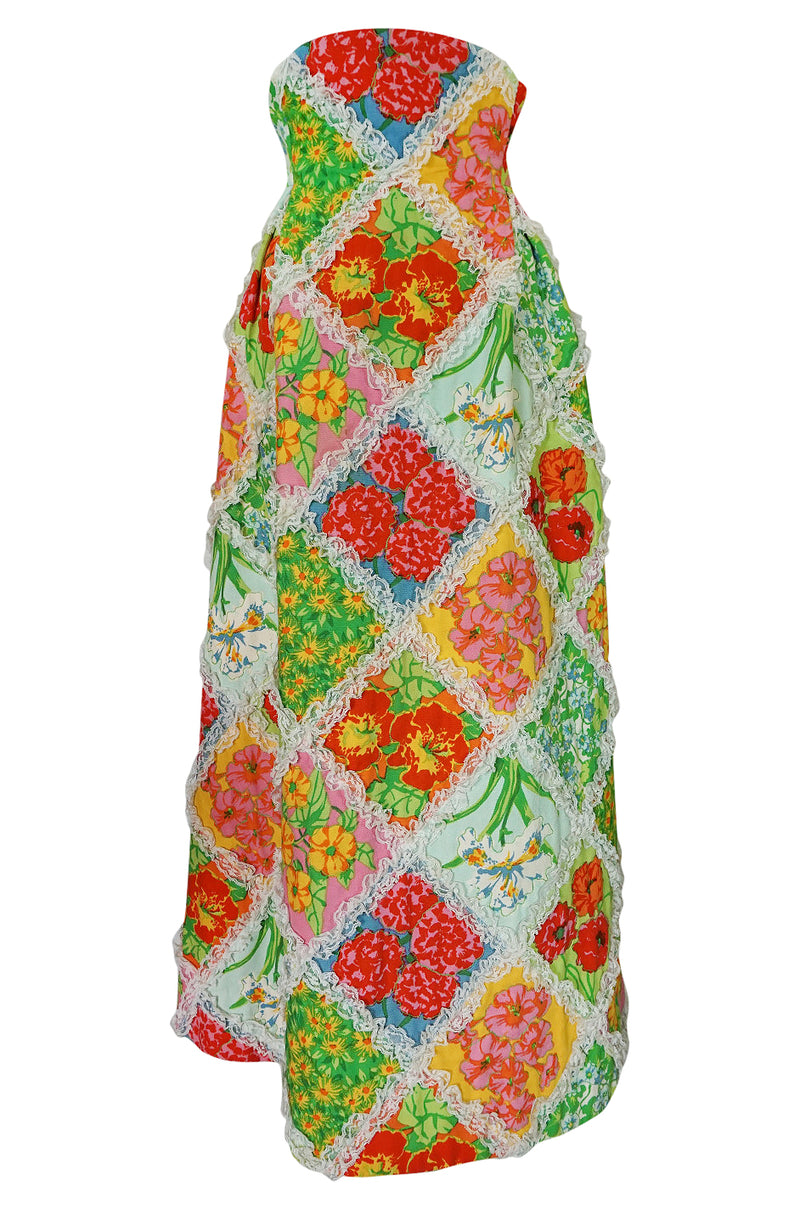 c.1964-69 Arnold Scaasi Couture Floral Patchwork & Lace Corset Skirt