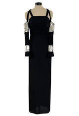 Avent Garde Fall 1991 Karl Lagerfeld Suspended Sleeve Dress w Flat Silver Sequin Detailing