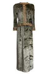 Fall 1986 Bill Blass Silk Velvet Lame Beaded Evening Strapless Dress & Jacket