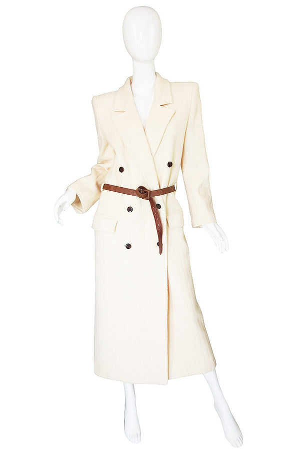 1980s Valentino Belted Ribbed Cream Coat