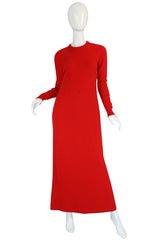 c1973 Halston Red 100% Cashmere Evening Dress