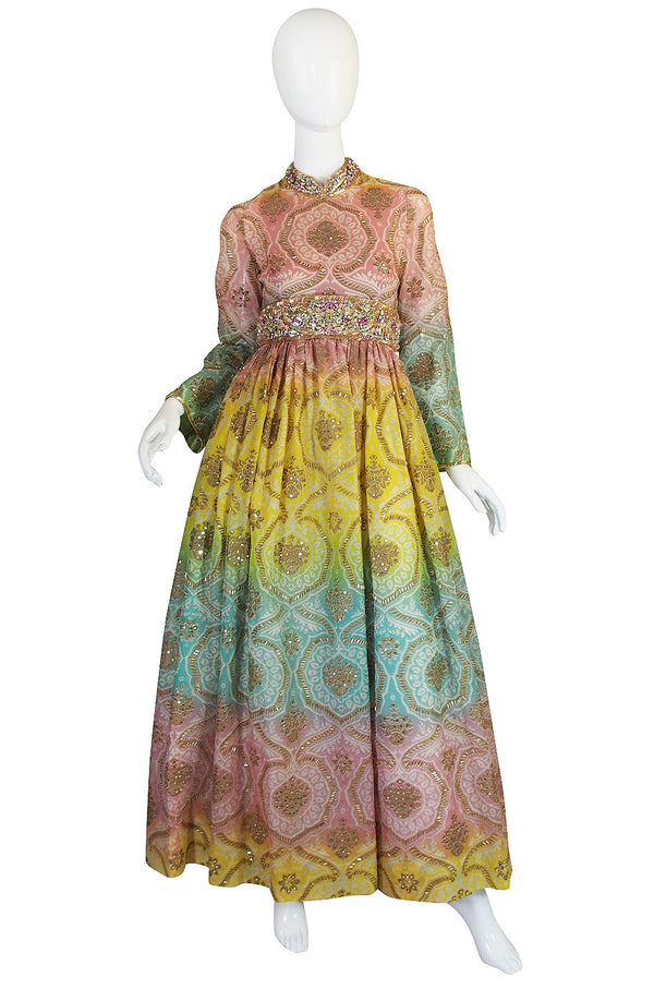 1960s George Halley Silk & Jewel Gypsy Gown